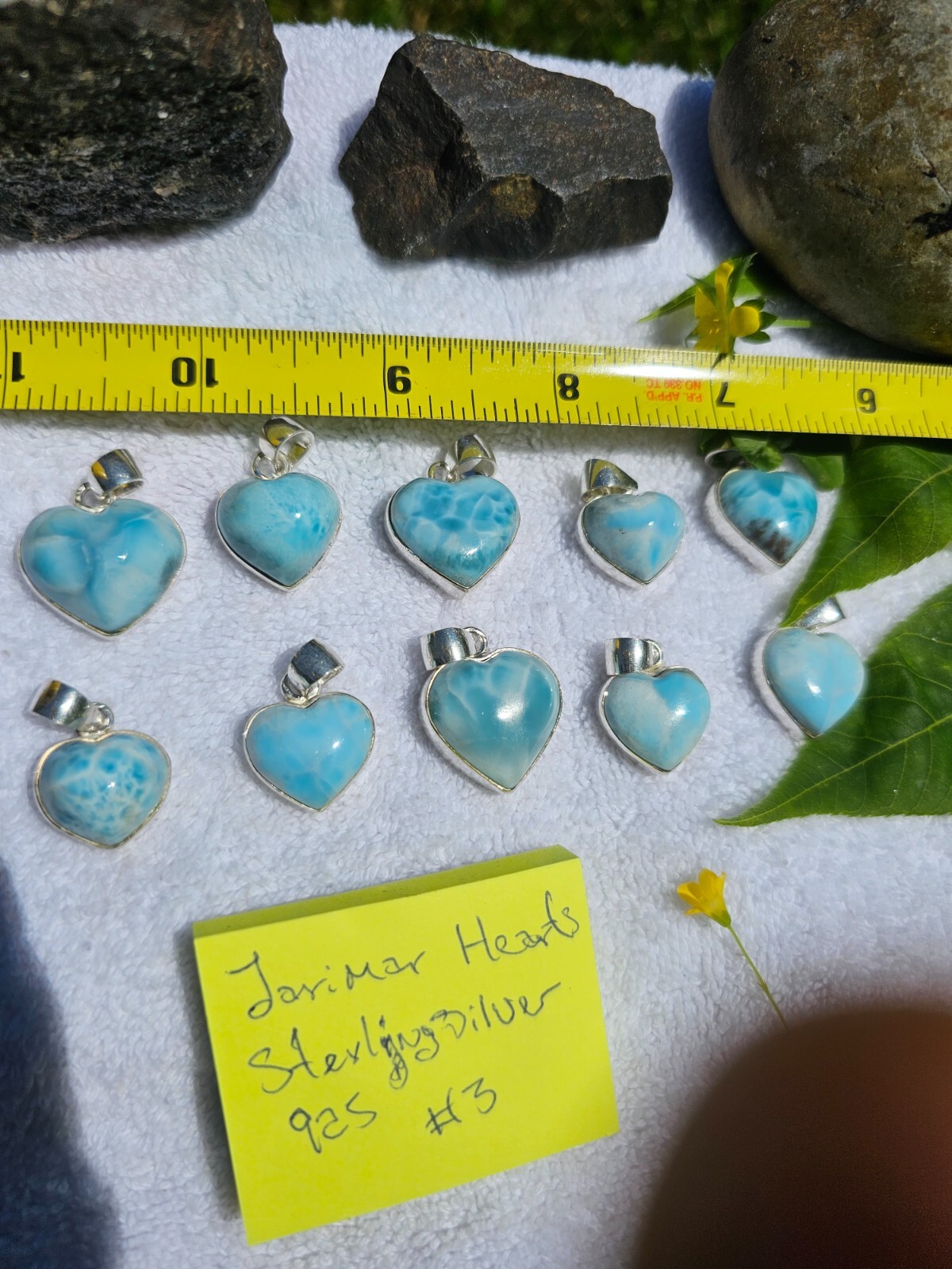 Lot of Larimar and Silver hearts cabochons, atlantis stone, larimar blue sky