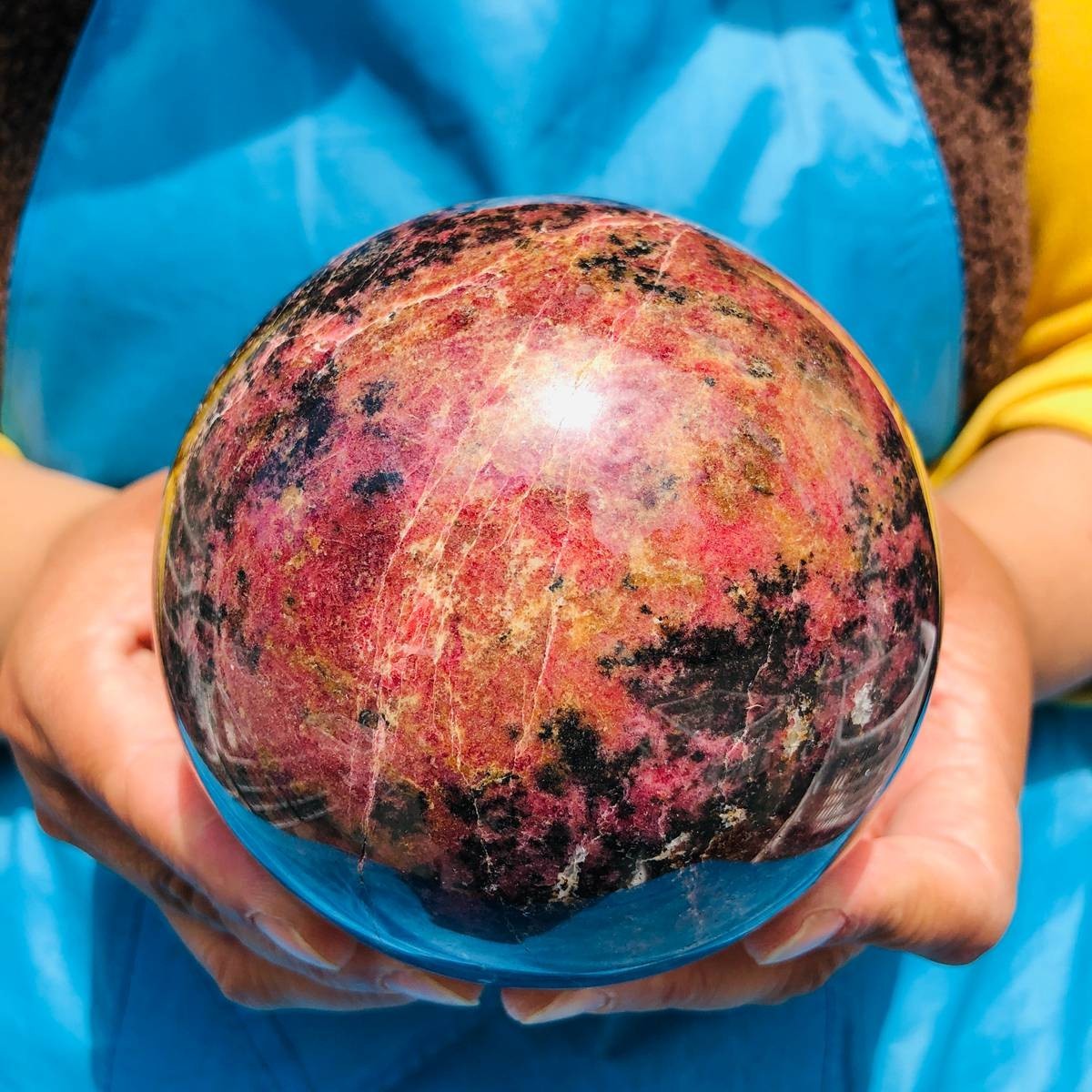 4.75 LB Natural Rhodonite Crystal Sphere Pink Black Healing Gem Stone 4775