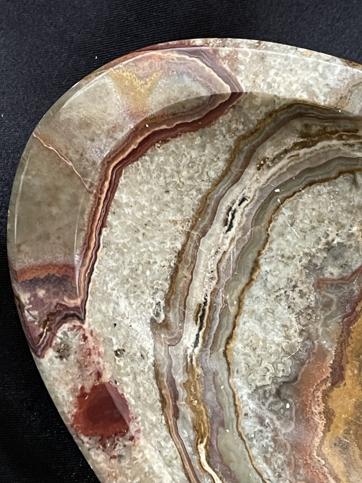 Carved And Polished Stone Dish Crazy Lace Agate Oval Jewelry Dish Cufflinks Tray
