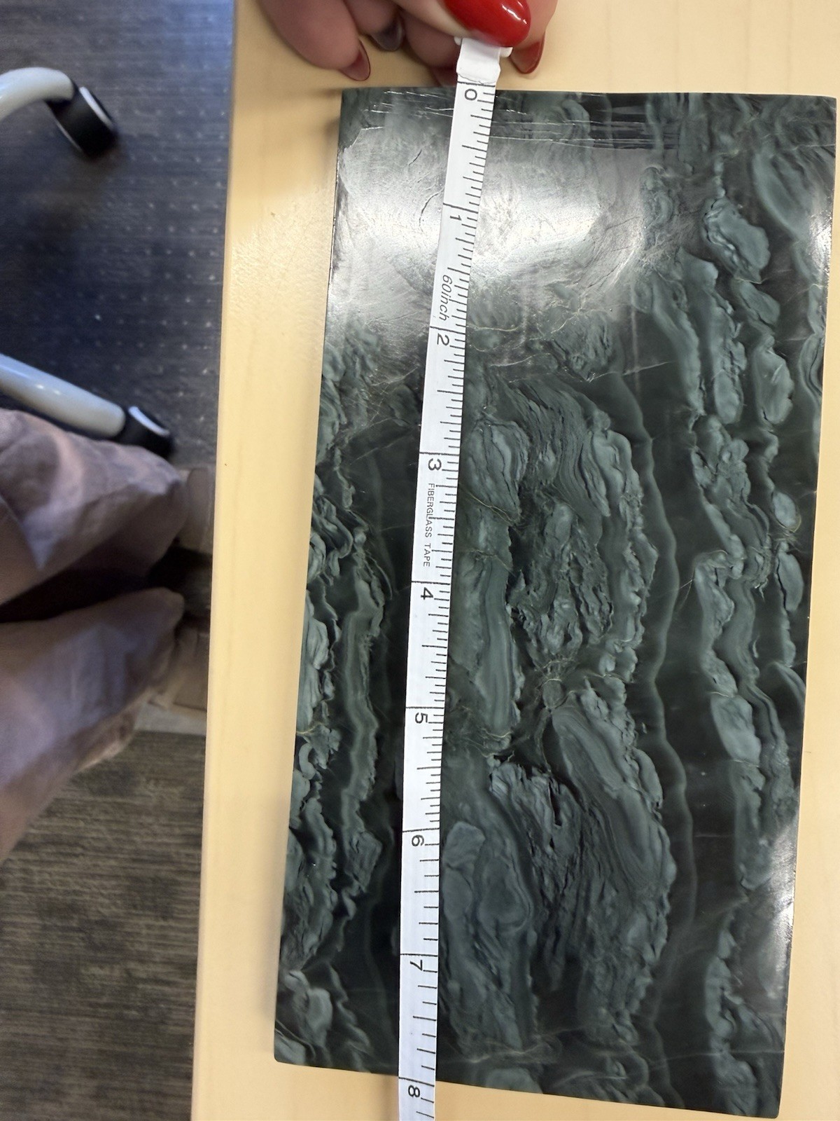 Green Wave Jade Slab With Wooden Stand