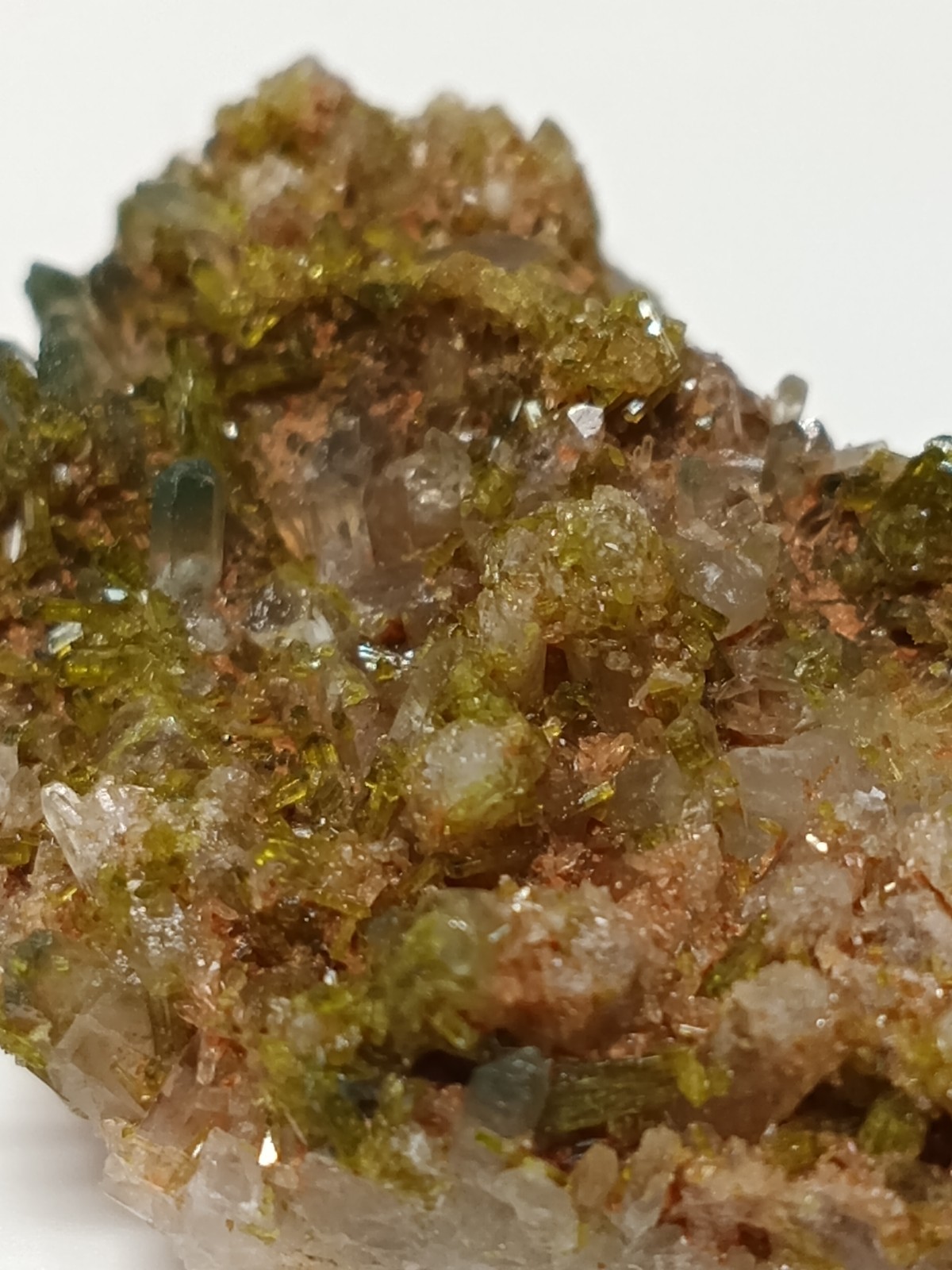 Green Natural Epidote Mineral On Quartz Crystal Matrix X84