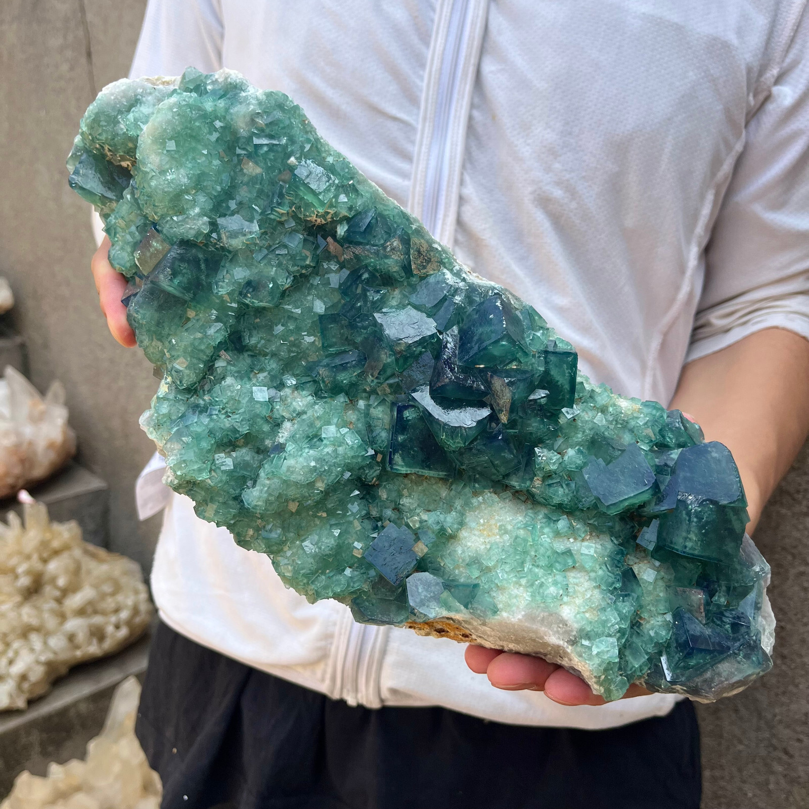 7.7lb Large NATURAL Green Cube FLUORITE Quartz Crystal Cluster Mineral Specimen