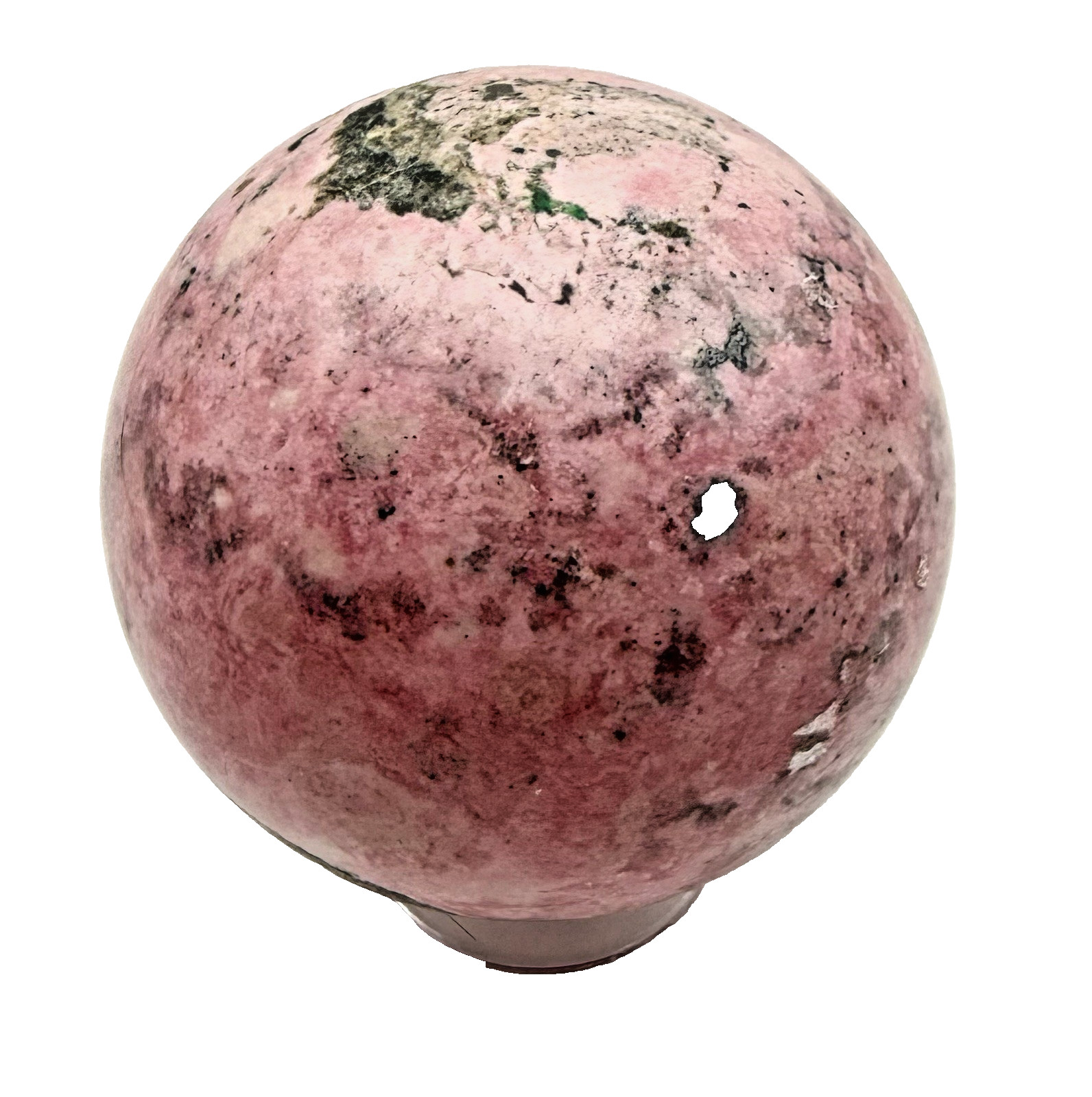 65mm Pink Peru Rhodochrosite Crystal Sphere 500g With Holder