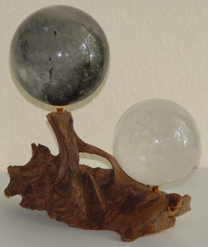 Natural Driftwood Sphere Stand Double Display Holder Crystal Ball Stand 8″