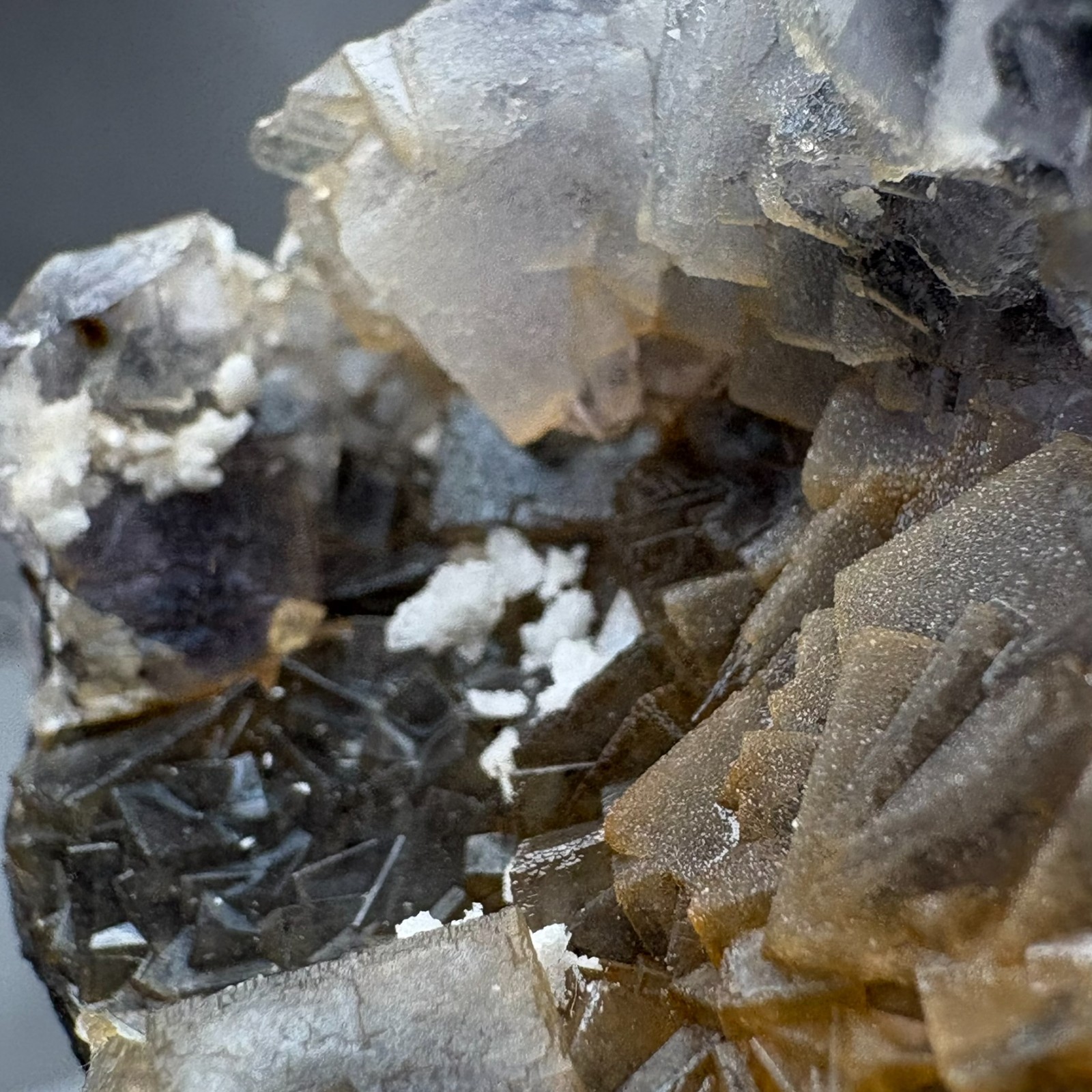 Rare Dual Color Fluorescent Natural Fluorite w/ Gypsum Raw Mineral Specimen