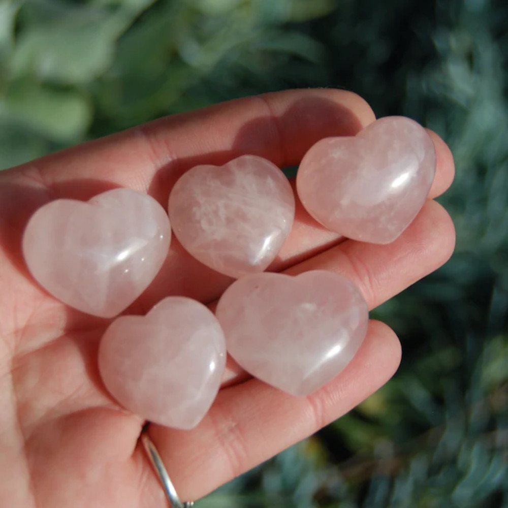 ONE 1in Rose Quartz Crystal Heart Shaped Pocket Stone
