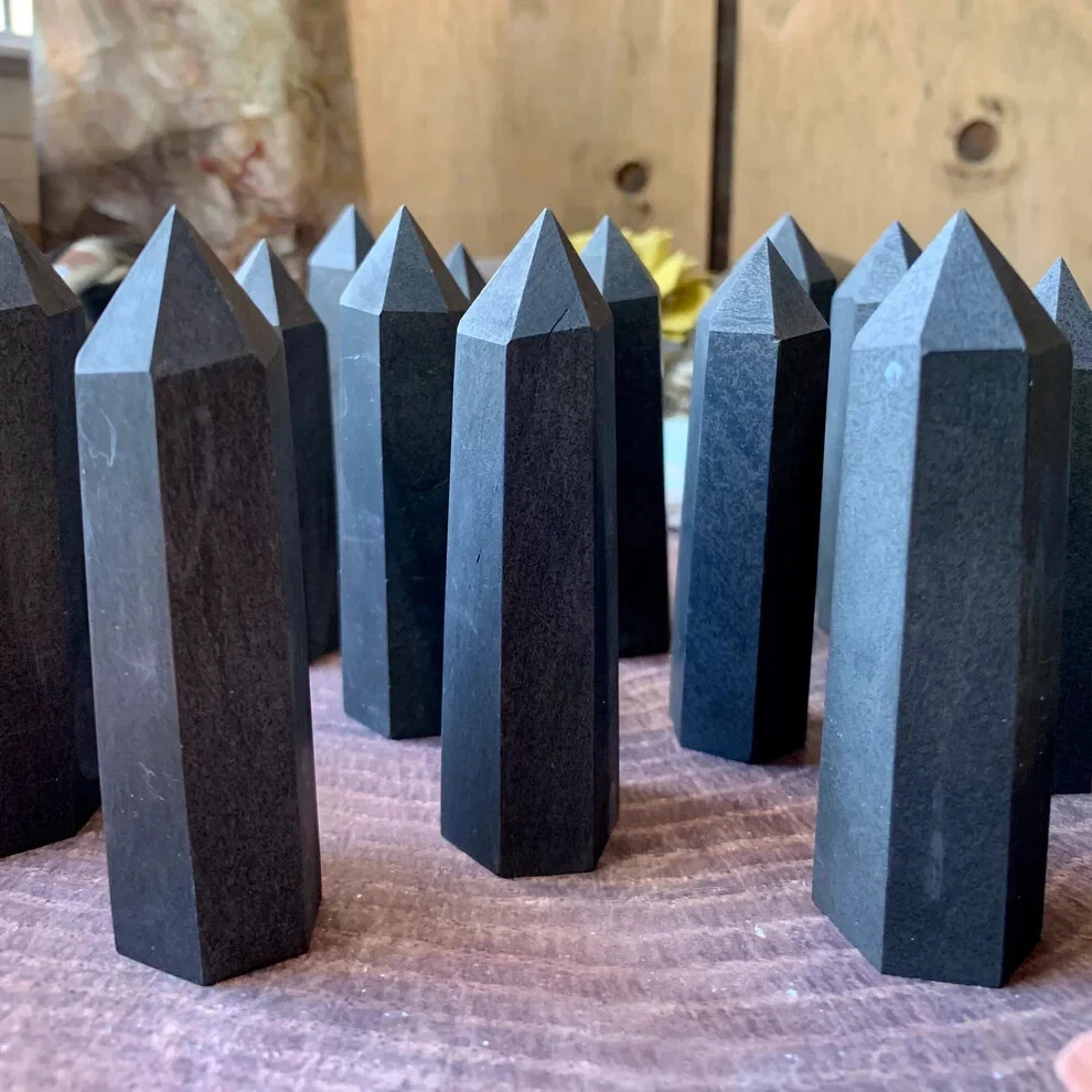 Shungite Crystal Tower Natural Black Stone Point EMF Protection Reiki Home Decor