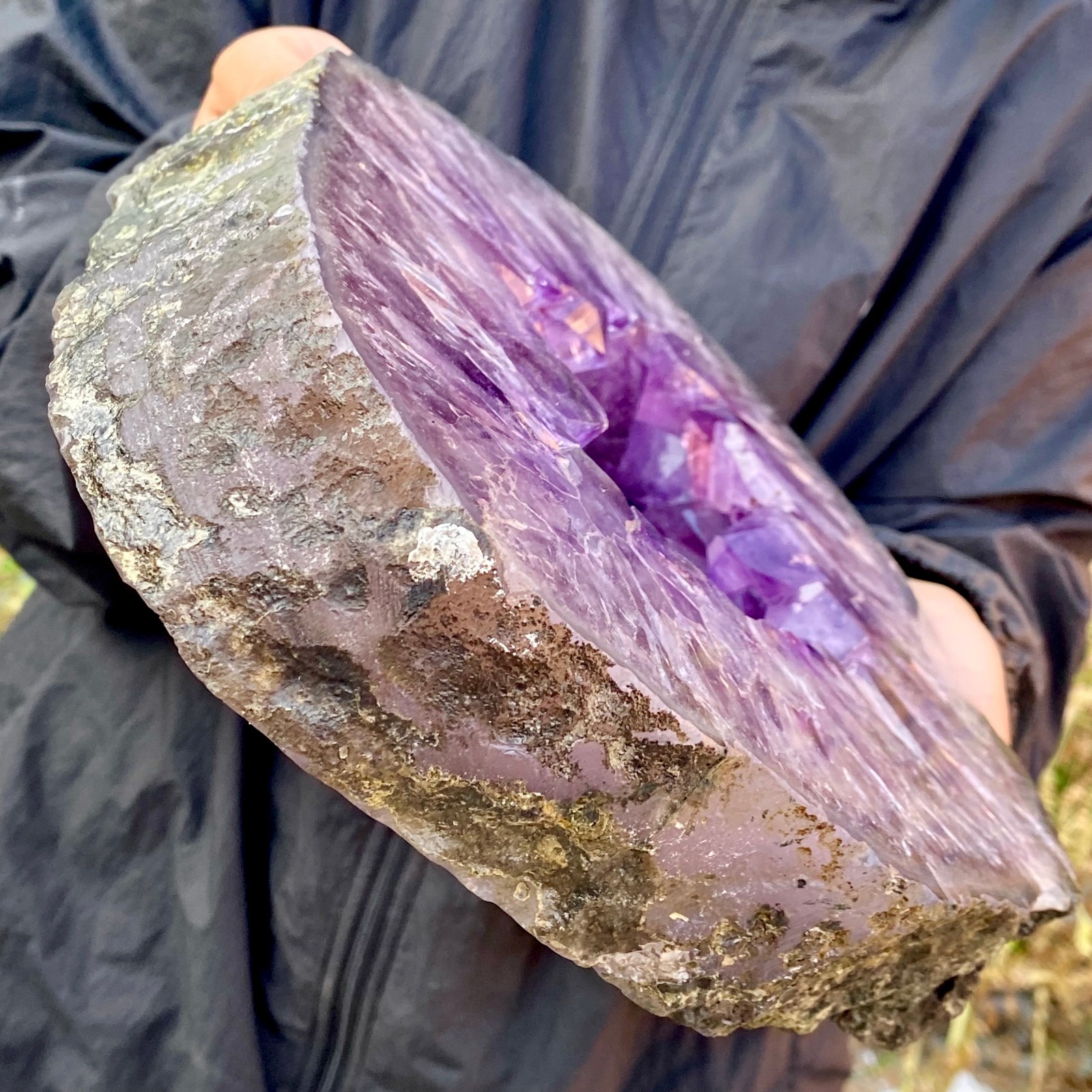 10.8LB Natural Amethyst Cave Crystal Slice Crescent shaped Hand Cut Repai