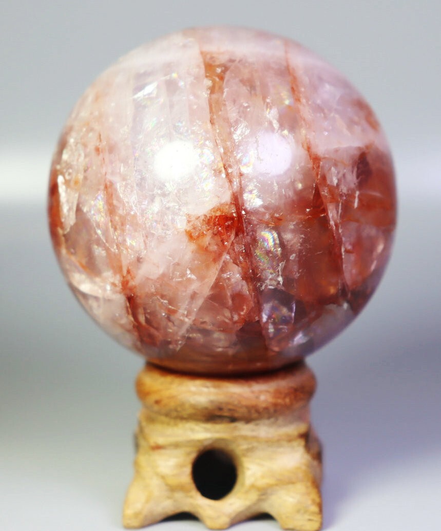 248g Natural Red FIRE Hematoid QUARTZ Crystal Sphere Ball Stone Healing/Stand