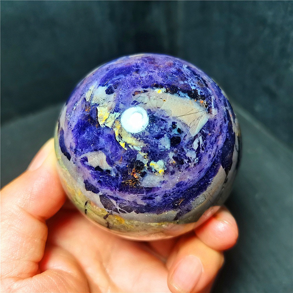 TOP 380.6g Natural Purple Lilac Snowflake Fluorite Quartz Crystal Sphere WD2259