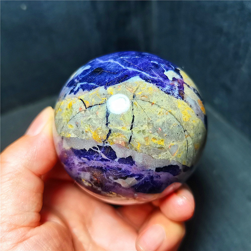 TOP 380.6g Natural Purple Lilac Snowflake Fluorite Quartz Crystal Sphere WD2259