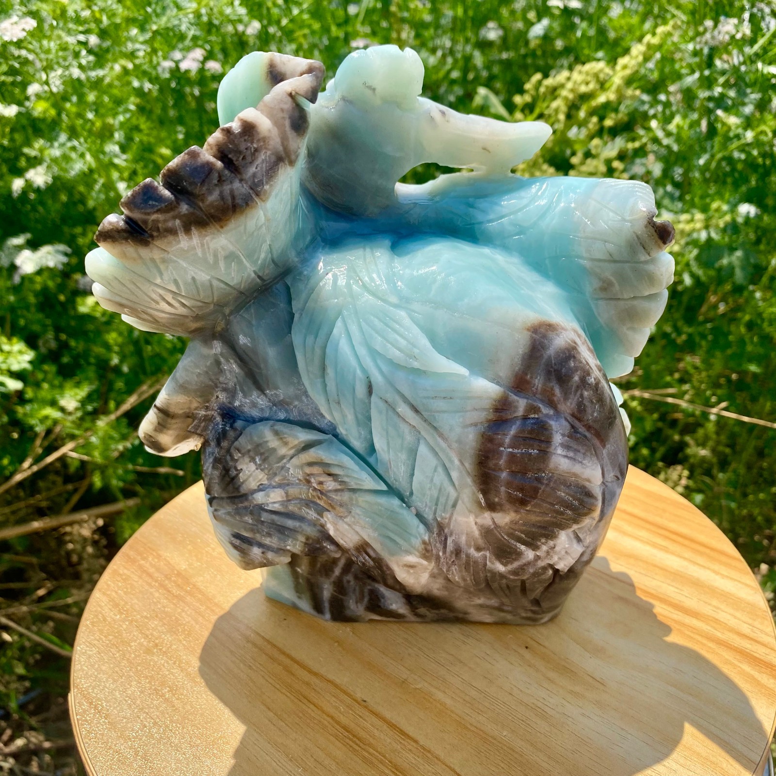 7LB Natural Blue Vein Stone Phoenix Carving, Home Decoration