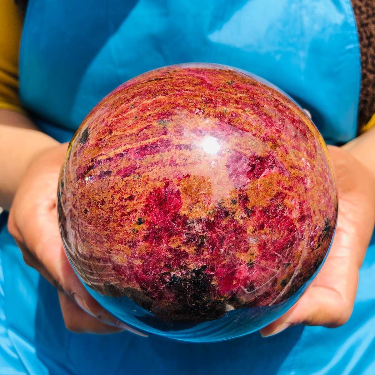 5.76LB Natural Rhodonite Crystal Sphere Pink Black Healing Gem Stone 4796