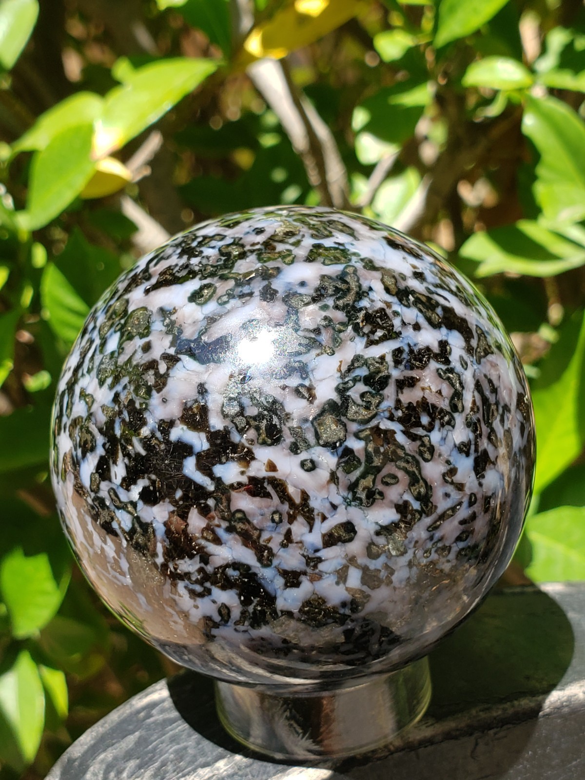 2.55″ Indigo Gabbro Mystic Merlinite Blizzard Stone Crystal Sphere, 438g