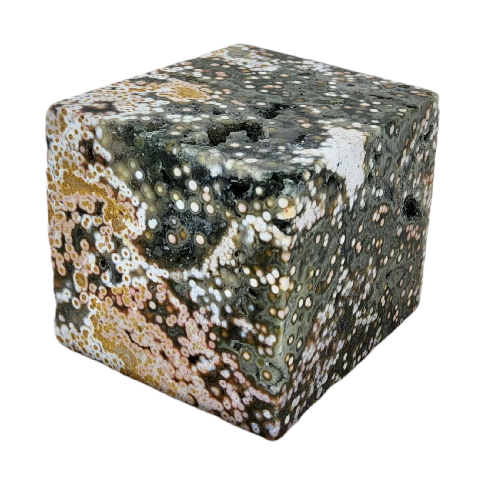 Ocean Jasper, 1 5/8 inch, cube, high quality, orbicular, specimen, #R-6272