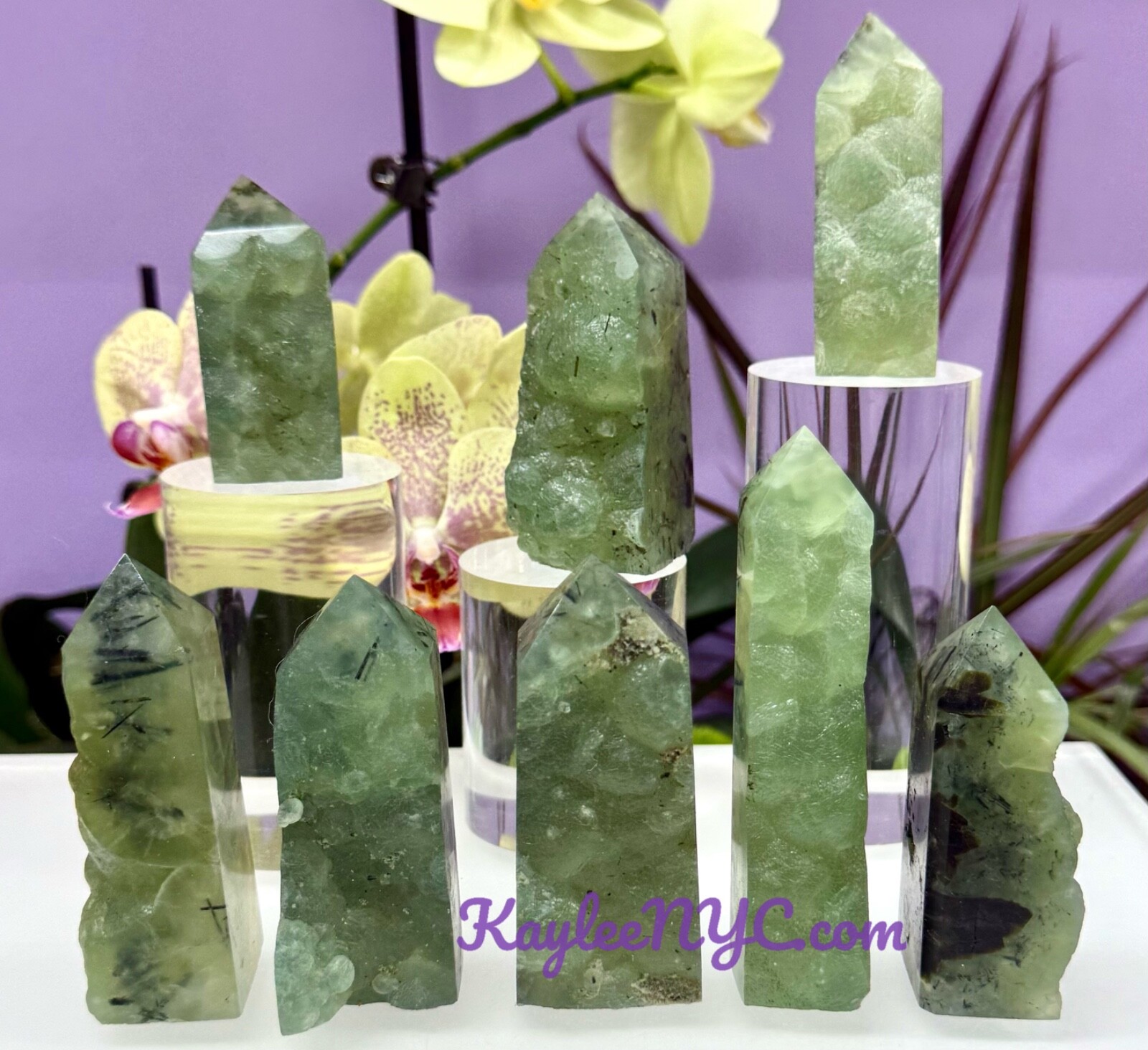 Wholesale 2 Lbs Natural Prehnite W Epidote Half Rough Tower Obelisk Crystal