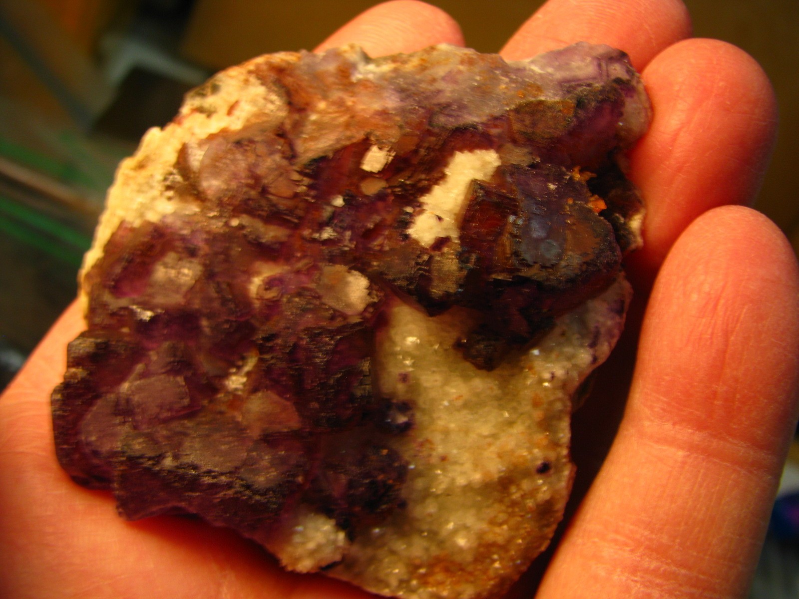 .24lb 3×2.5inch PURPLE FLUORITE ON CALCITE/QUARTZ QINGLONG MINE CHINA #137