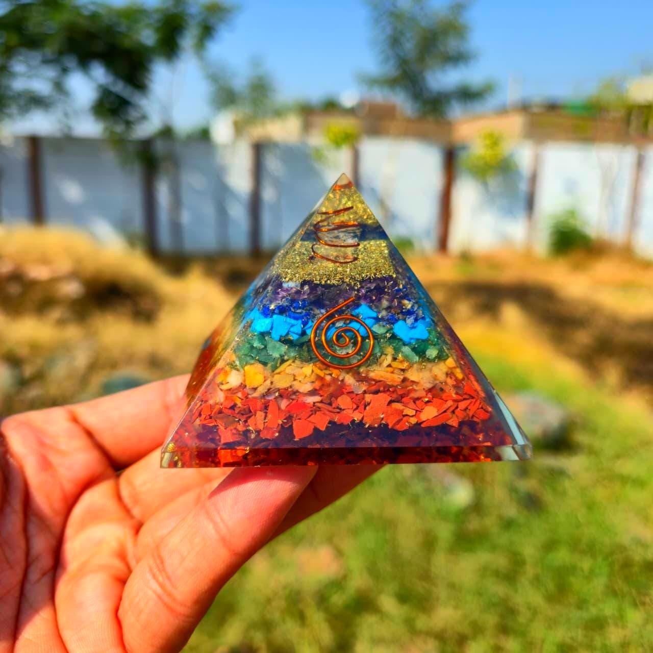 7 Chakra Orgonite Pyramid EMF Protection Crystal Energy Generator For Meditation