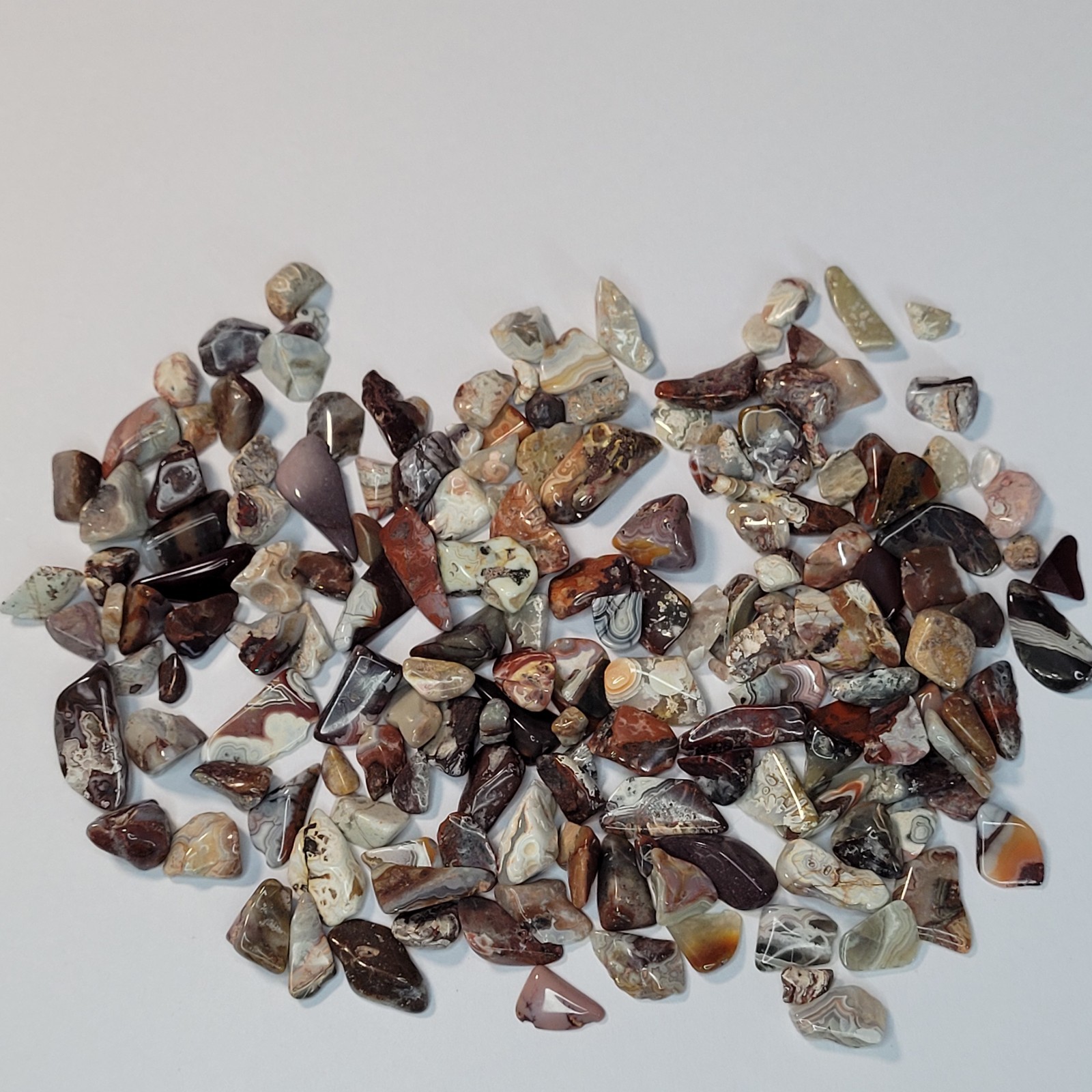 Mexican Crazy Lace Agate Stone Tumbles in Vintage 4 oz Apothecary Glass Jar