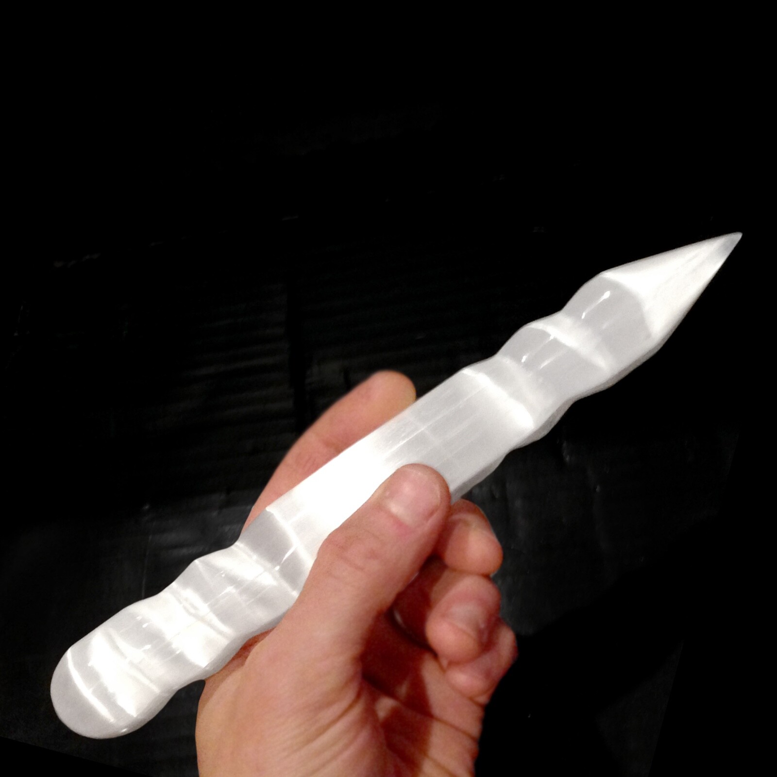XL Selenite Crystal Massage Wand 8″ Spiral Polished Round Tip CHARGE CLEANSE