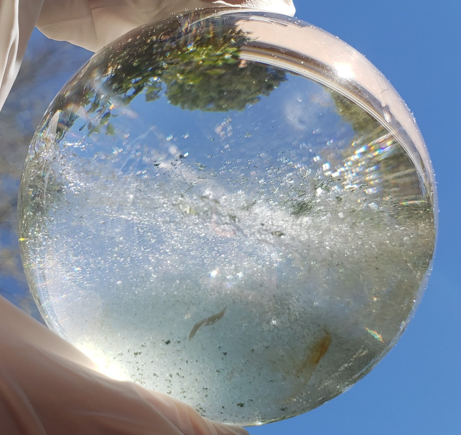 3″ Clear Green Garden Quartz Crystal Sphere Orb Ball Rainbows, 612g or 1.3 lbs