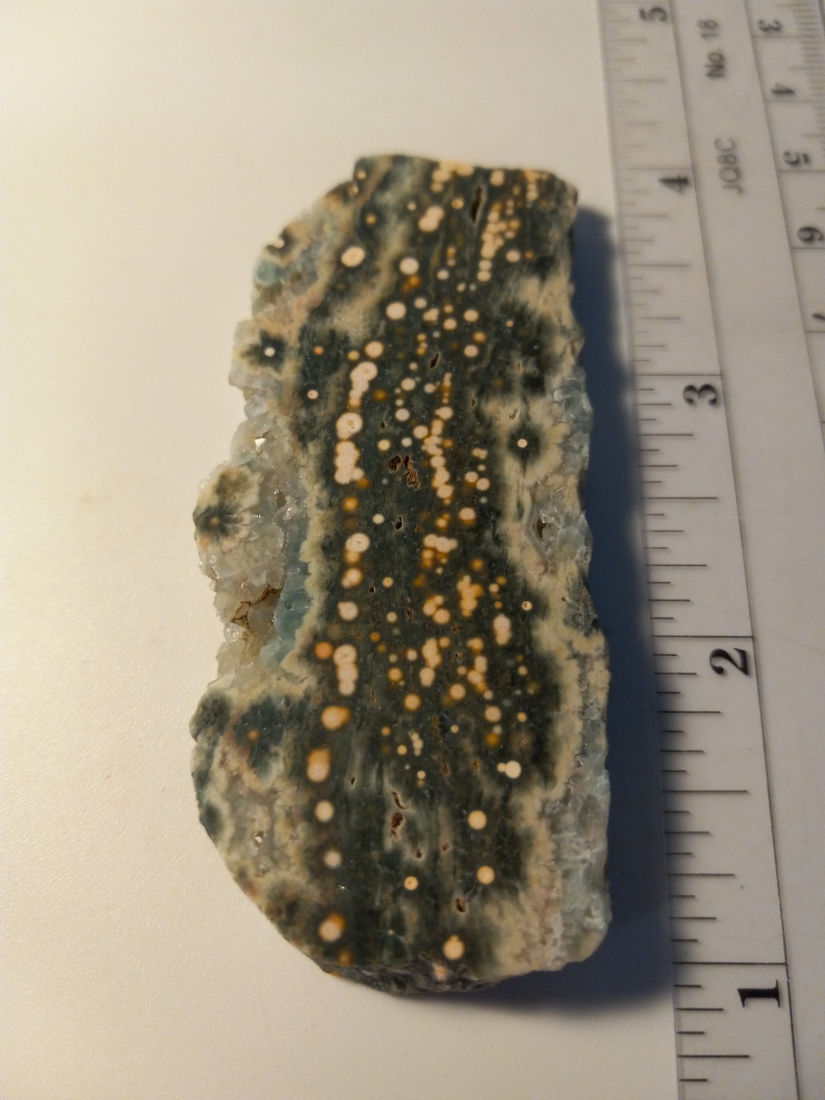 Early Ocean Jasper Crystal Slab Rare Green 3″x 1″ 5/16″ Polished