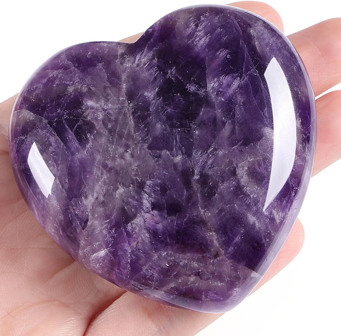 60 Mm Amethyst Crystal Rock Large Heart Stone Healing Crystals Gifts for Women N