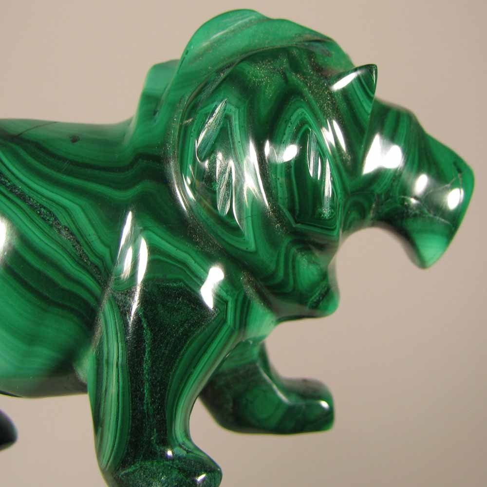 3.7″ Handcarved MALACHITE LION Gemstone Animal Carving – Congo, Africa