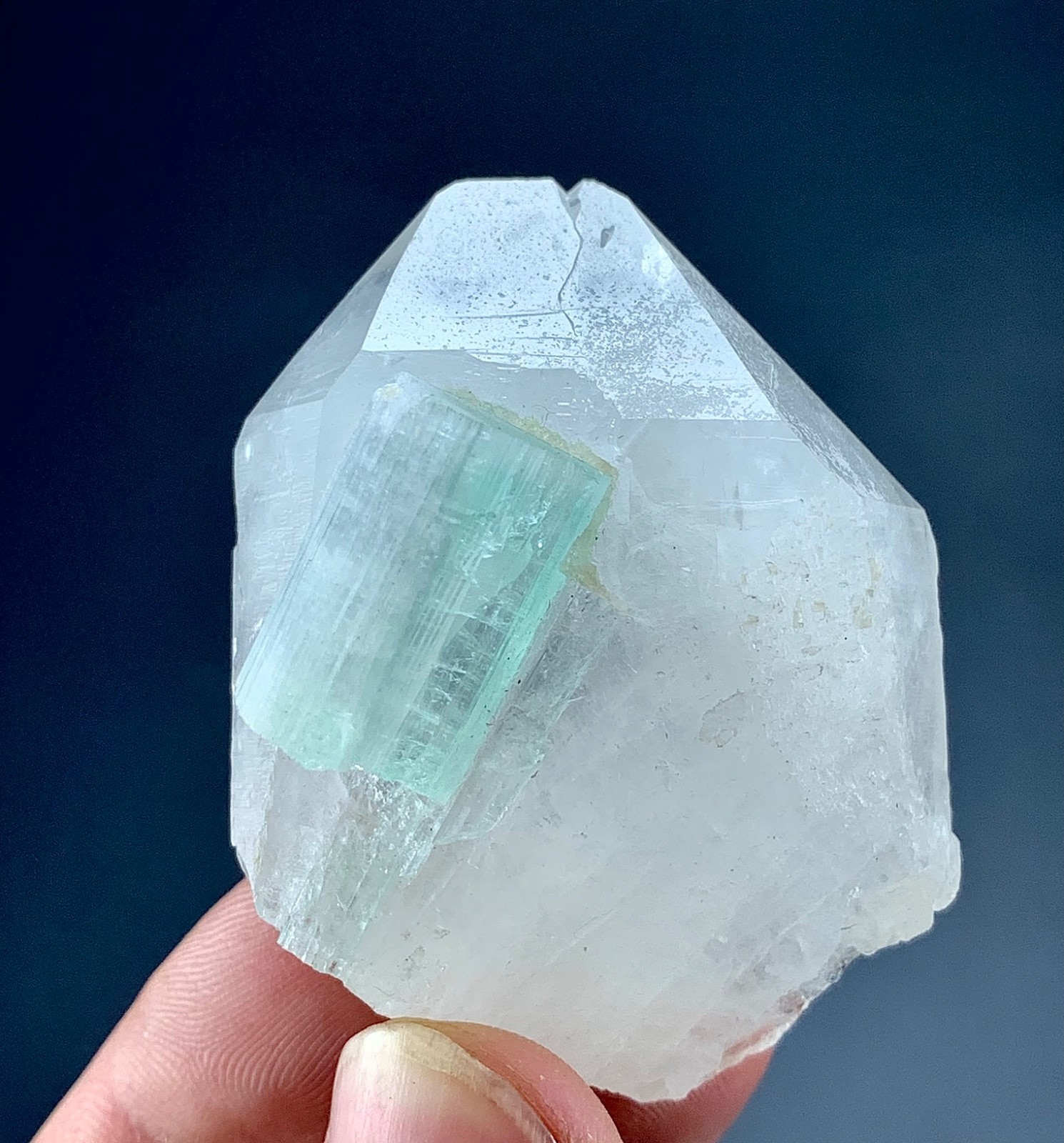 199 CTs Green Tourmaline Crystal With Quartz Attached specimen from Afghanistan