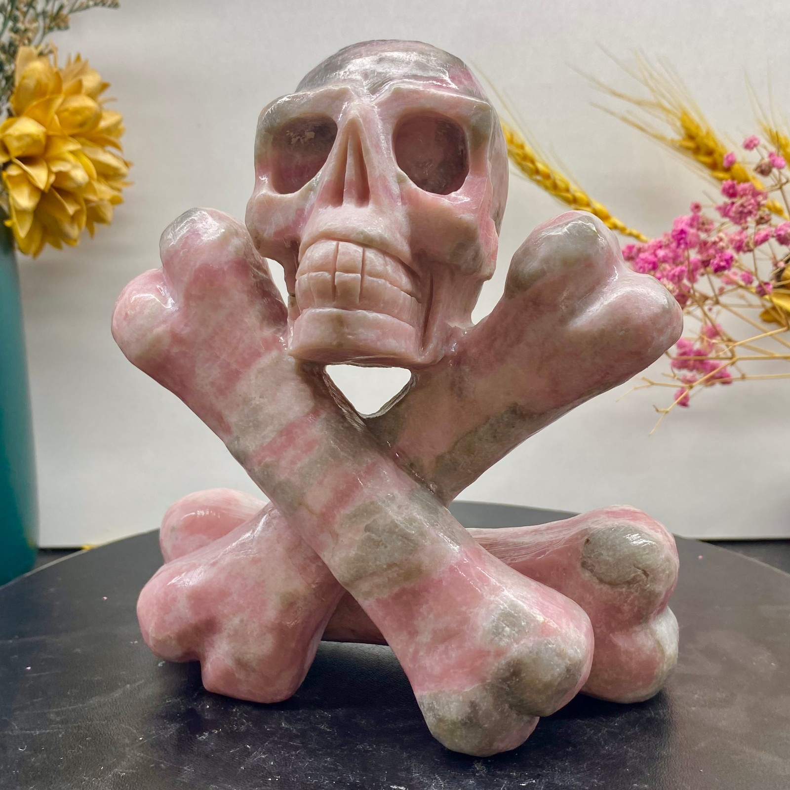 2.5LB Natural rose quartz crystal skull statue hand carved spiritual decoration