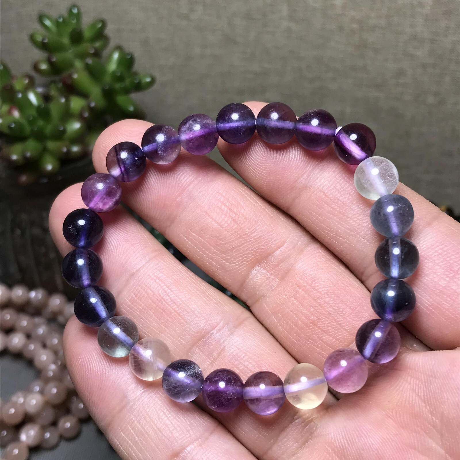 5Pcs Wholesal Natural Polish Rainbow color Fluorite crystal bracelets ball 8mm