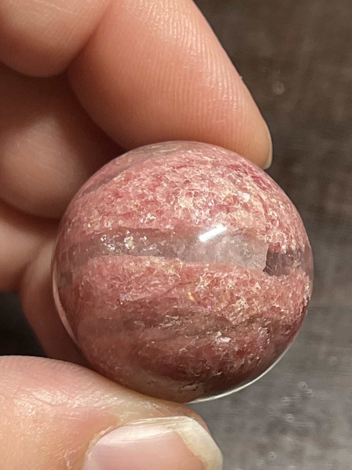 Rhodonite and Quartz Mini Sphere Ball Orb Marble Crystal 26.1mm 30g