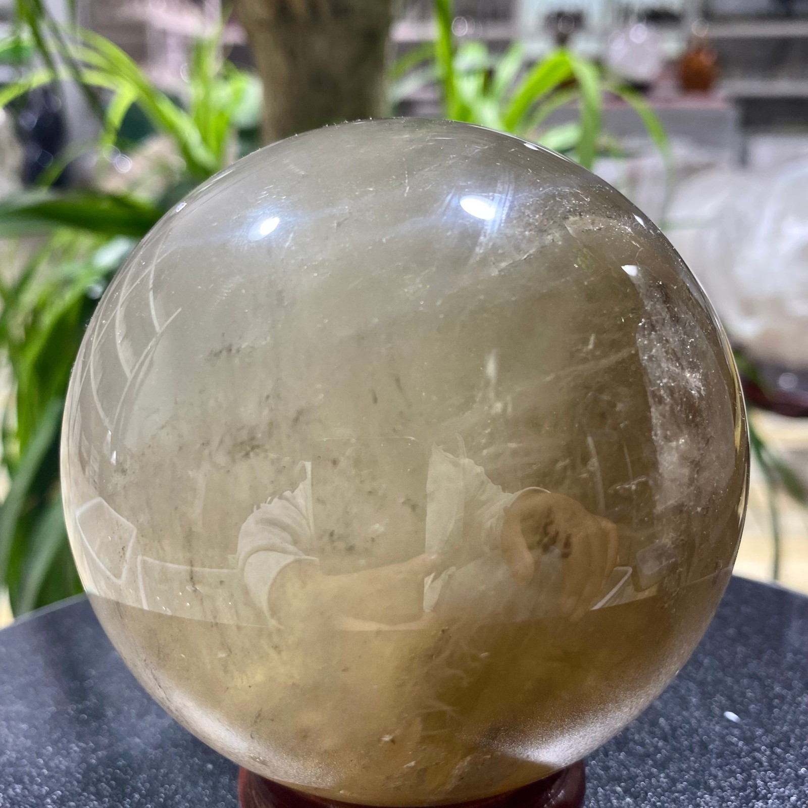 2.42LB Natural tea crystal Quartz ball raw stone polished sphere Energy Healing