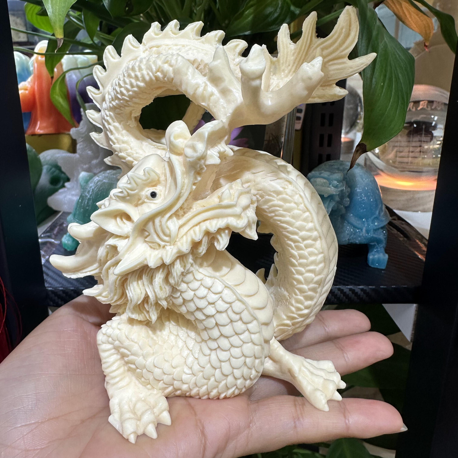natural Genuine Taguo handmade engrave dragon skull healing decorate gift 1pc