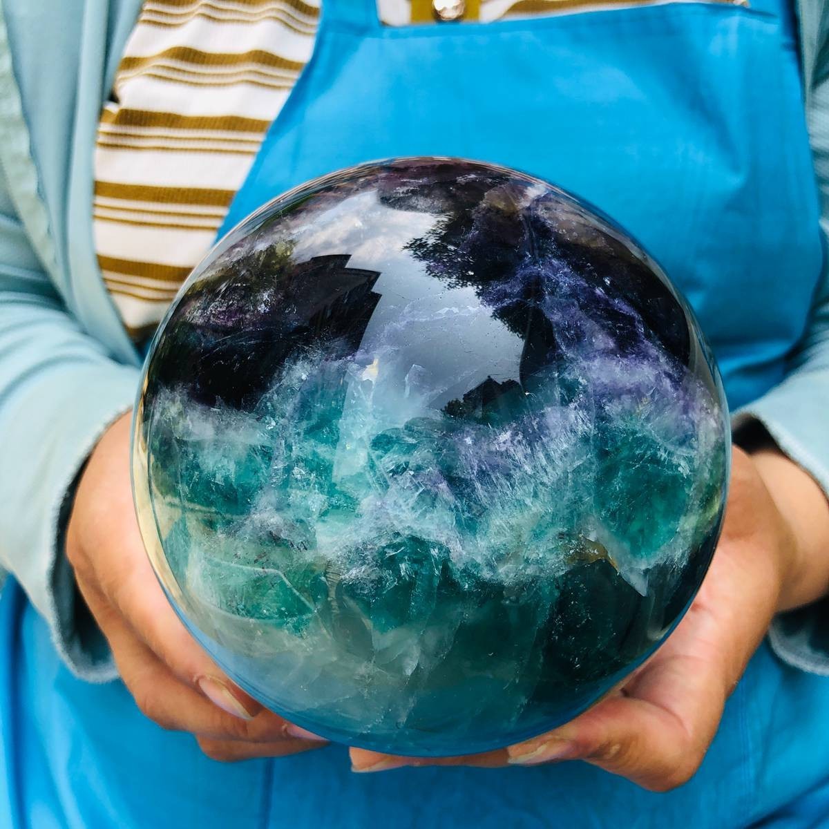 6.22LB Natural Crystal Rainbow Fluorite Sphere Display Ball Reiki Healing