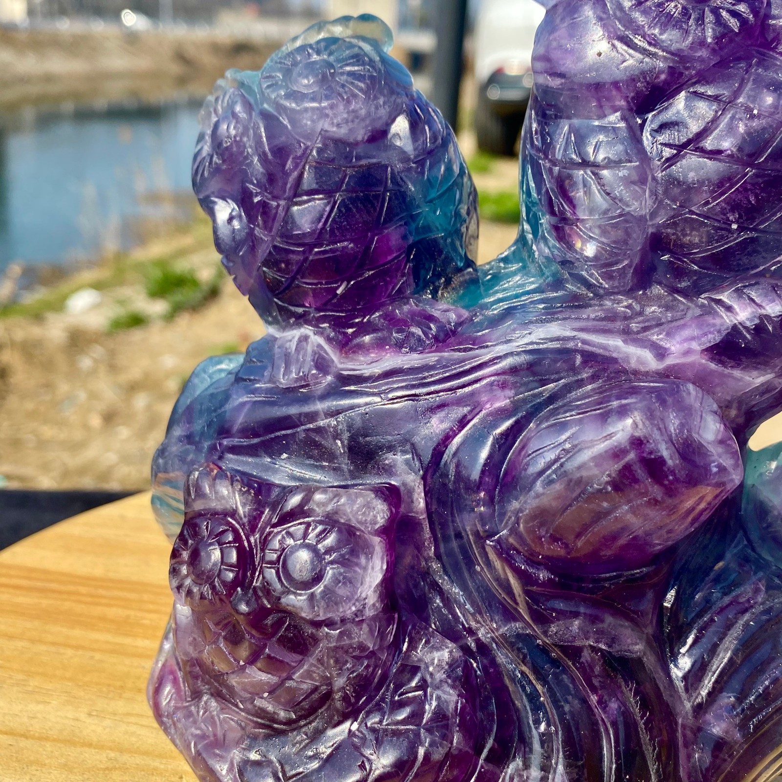 5.62LB Natural Fluorite Quartz Owl Sculpture Hand Carved Crystal Reiki Energy