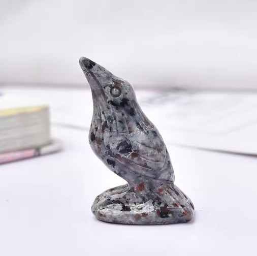 Natural Yooperlite Carved Raven Statue Home Decor UV Reactive Gemstone Healing