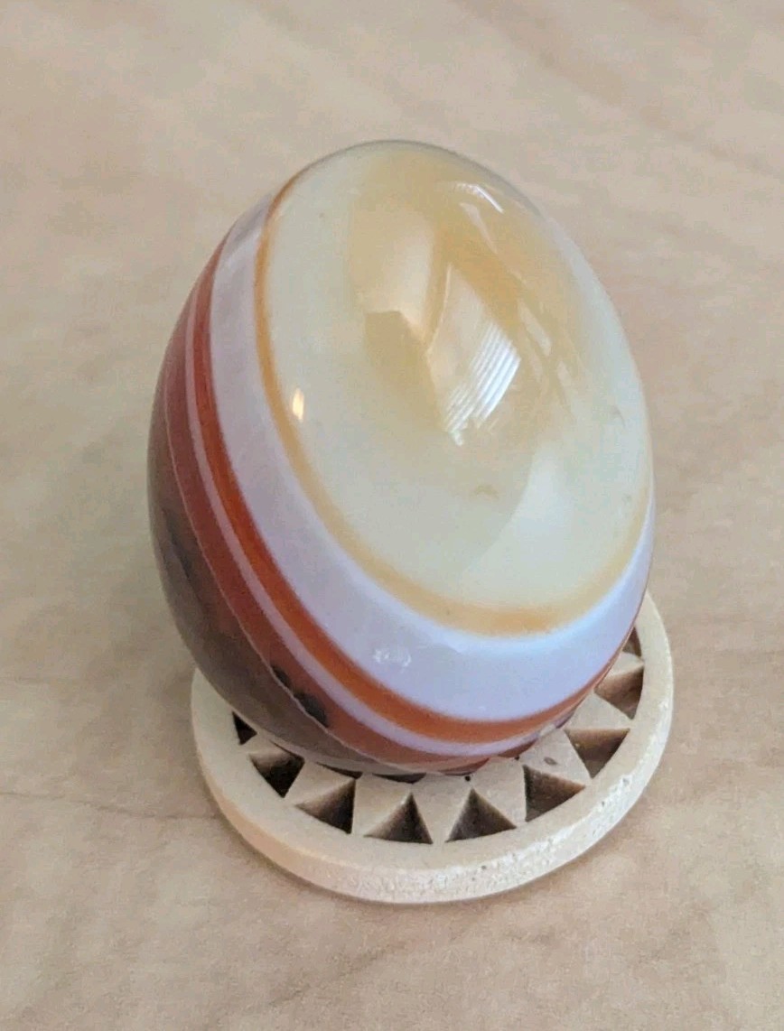 Banded Agate Polished Egg 2″ Natural Striped Stone w/ Stand Desk Display