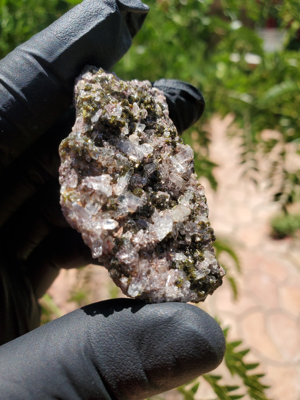 46g Natural Epidote, Super Sparkly Green Epidote with Quartz Specimen B88