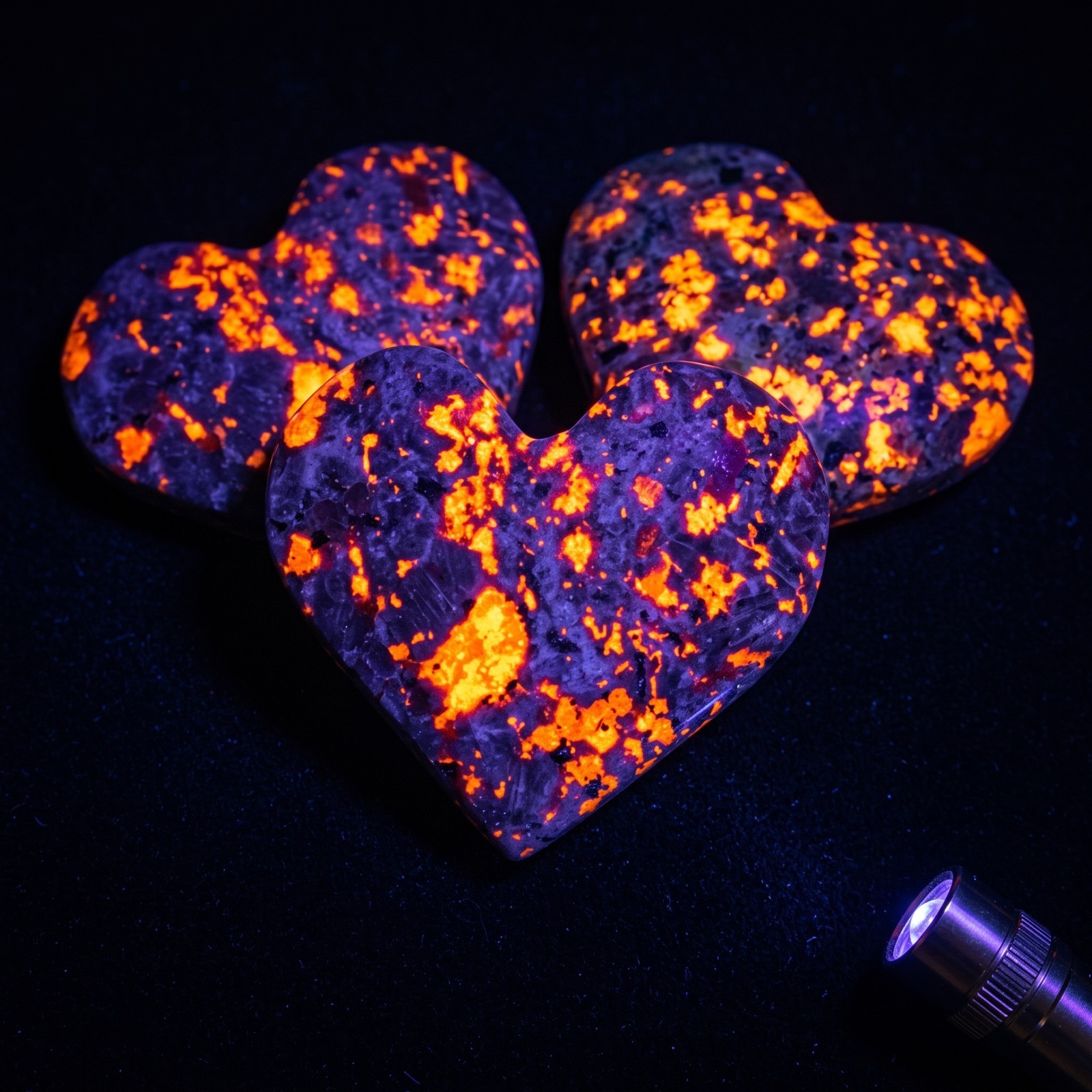 Yooperlite Heart Stone Natural Crystal Carved Cabochon UV Glowing 4.5-5cm