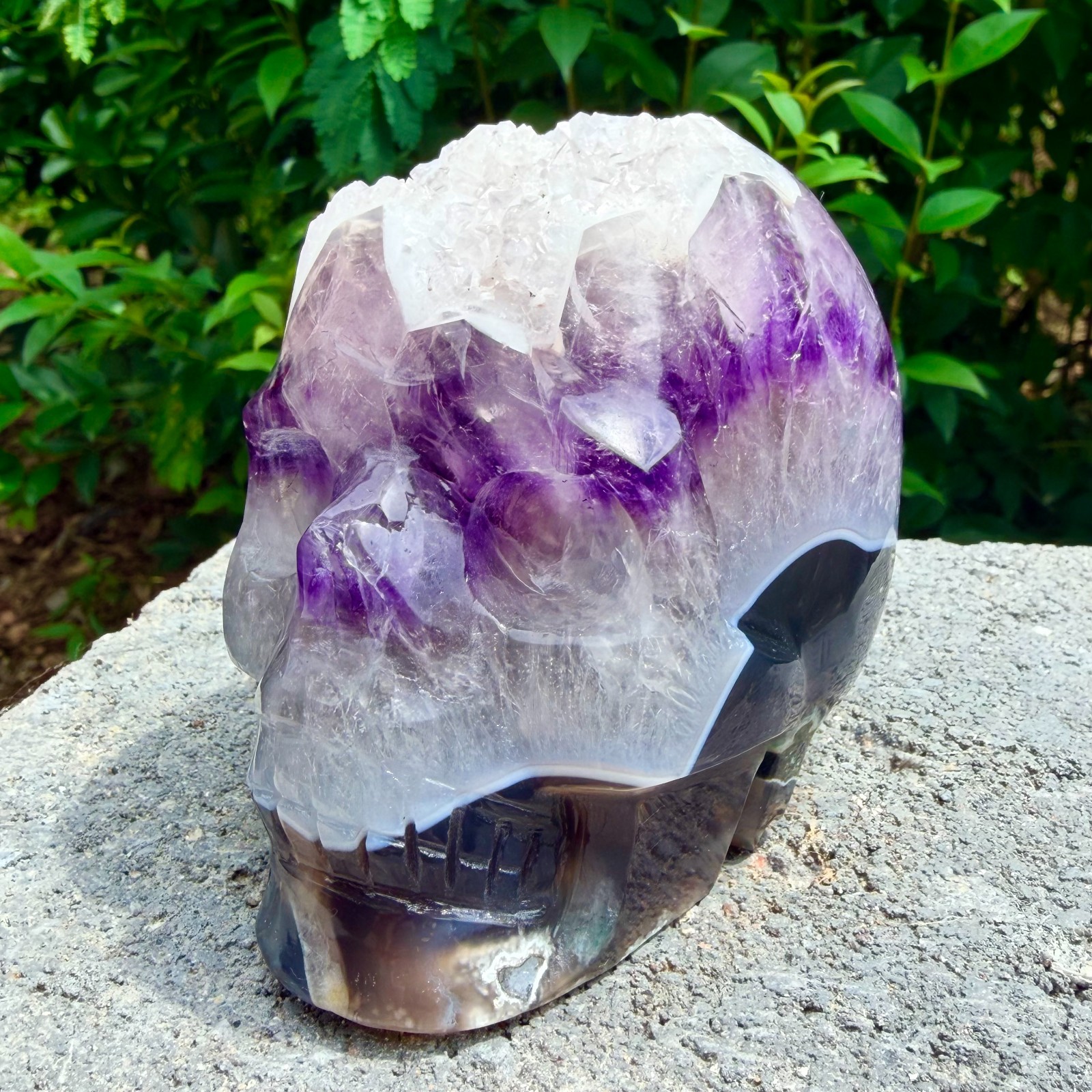 1.96lb Amethyst agate crystal cave skull, Rare hand carved skull specimen