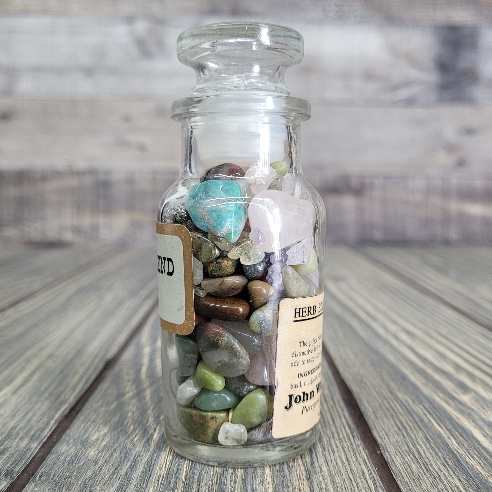 1/4lb Crystals in Vintage Wagner Glass Apothecary Spice Jar Witchy Decor Tumbles