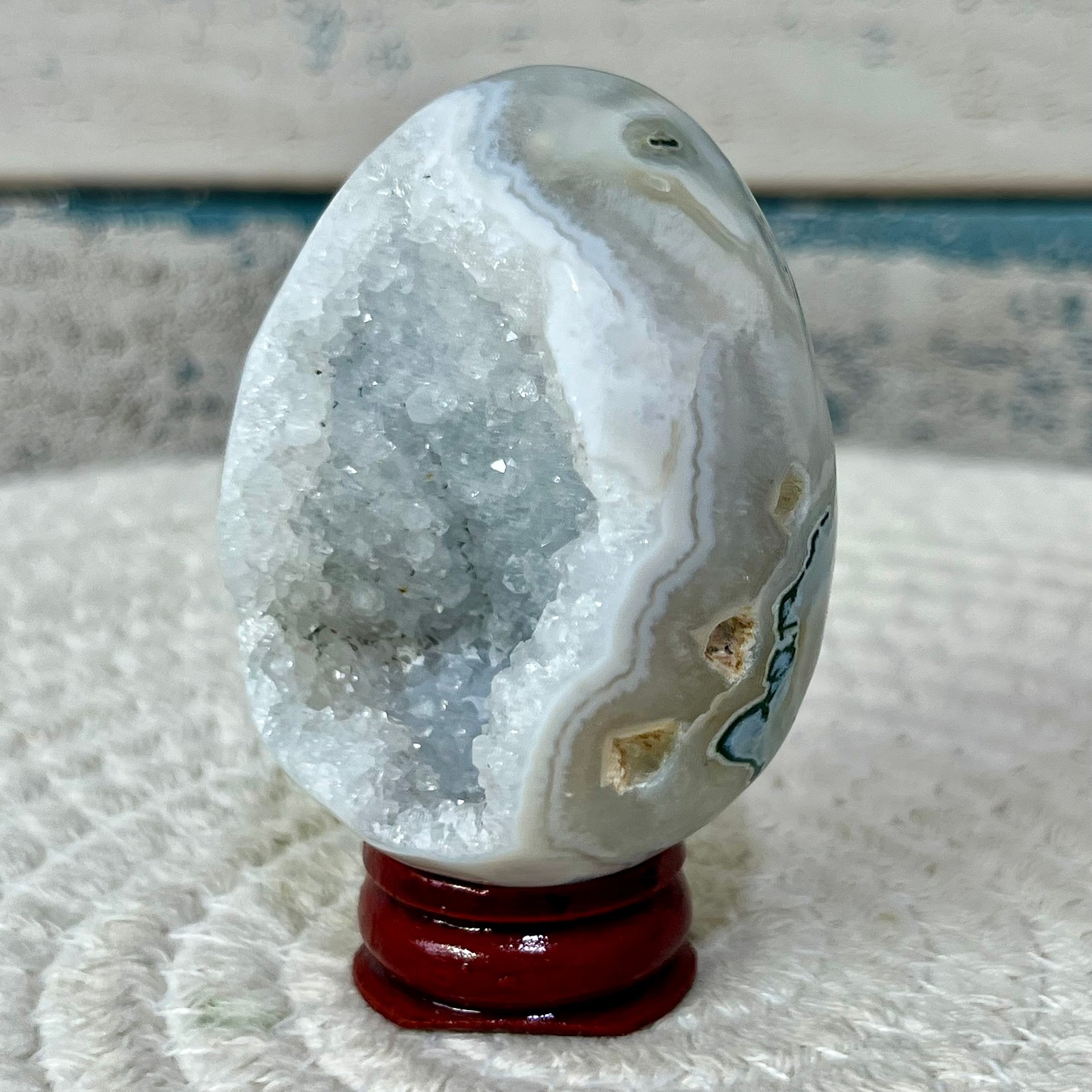 Natural Agate Egg Crystal Druzy Geode Polished Stone Birthday Gift Art 118 G