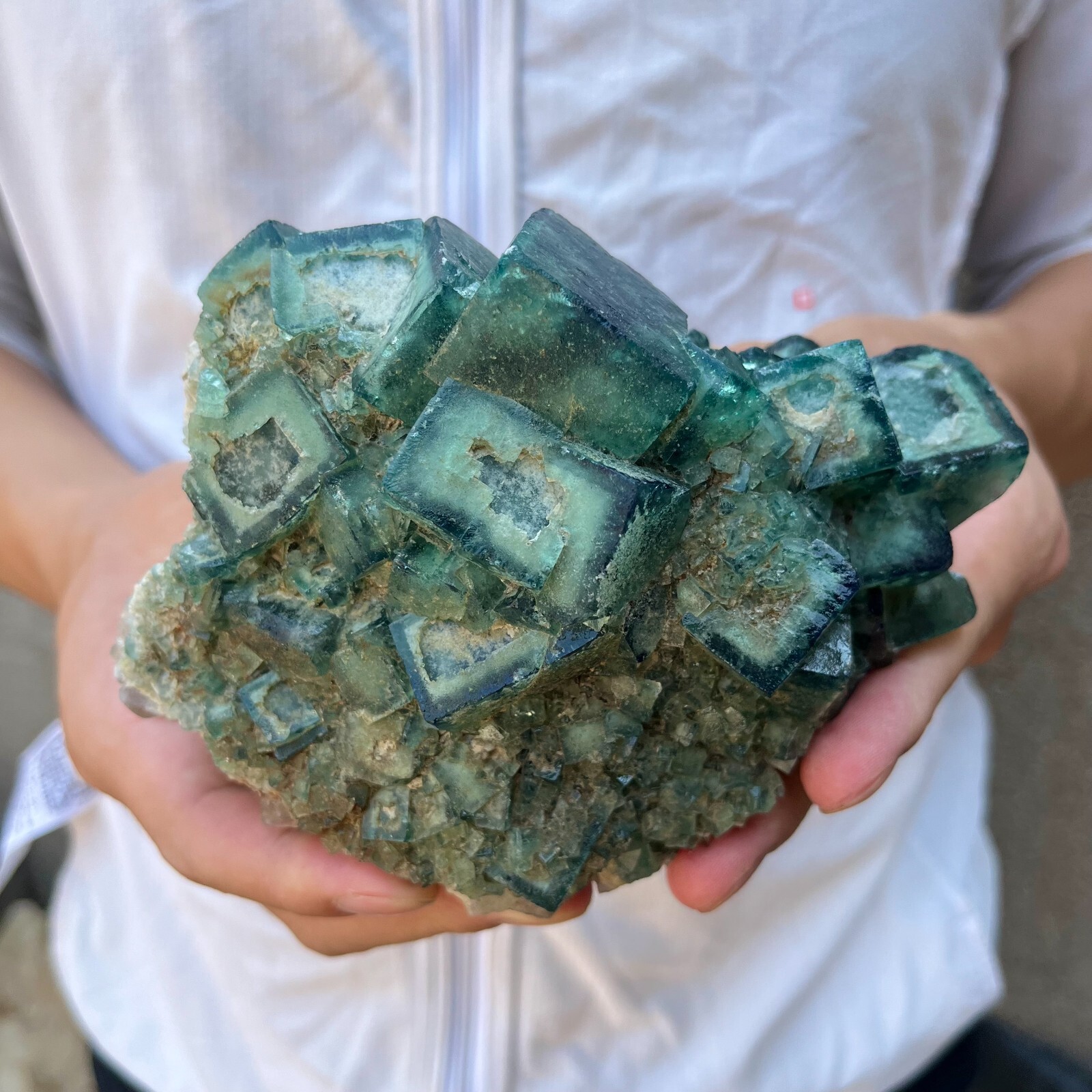 3.2lb NATURAL Green Cube FLUORITE Quartz Crystal Cluster Mineral Specimen