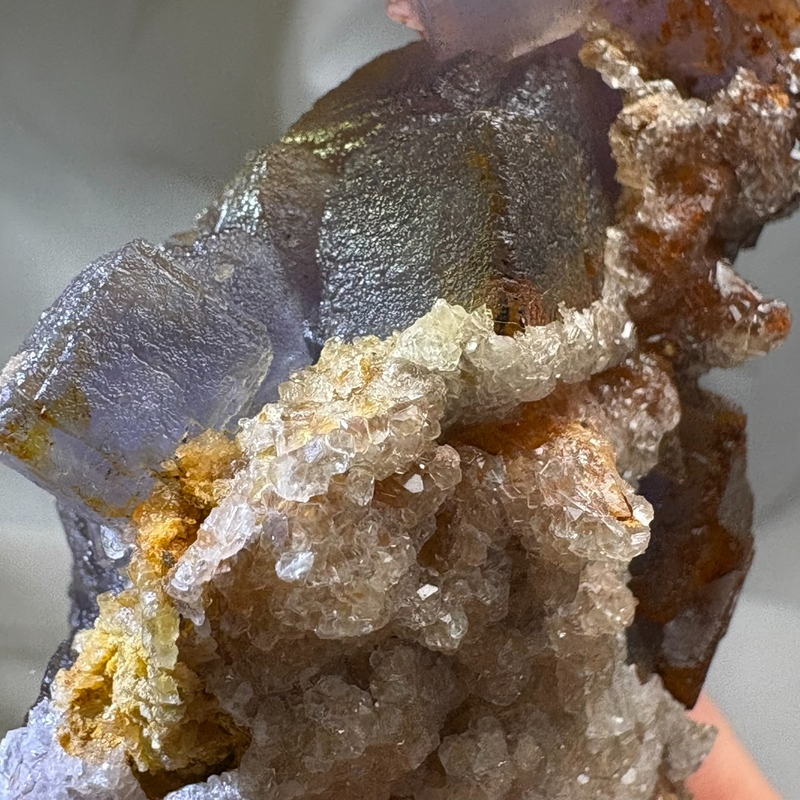 Natural Cubic Fluorite w/ Gypsum Fluorescent Double-Sided Raw Mineral Specimen