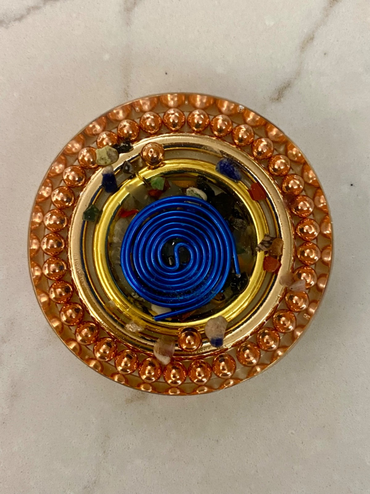 Pocket OG ORGONITE made of COPPER, METAL, QUARTZ CRYSTALS and RESIN Handmade