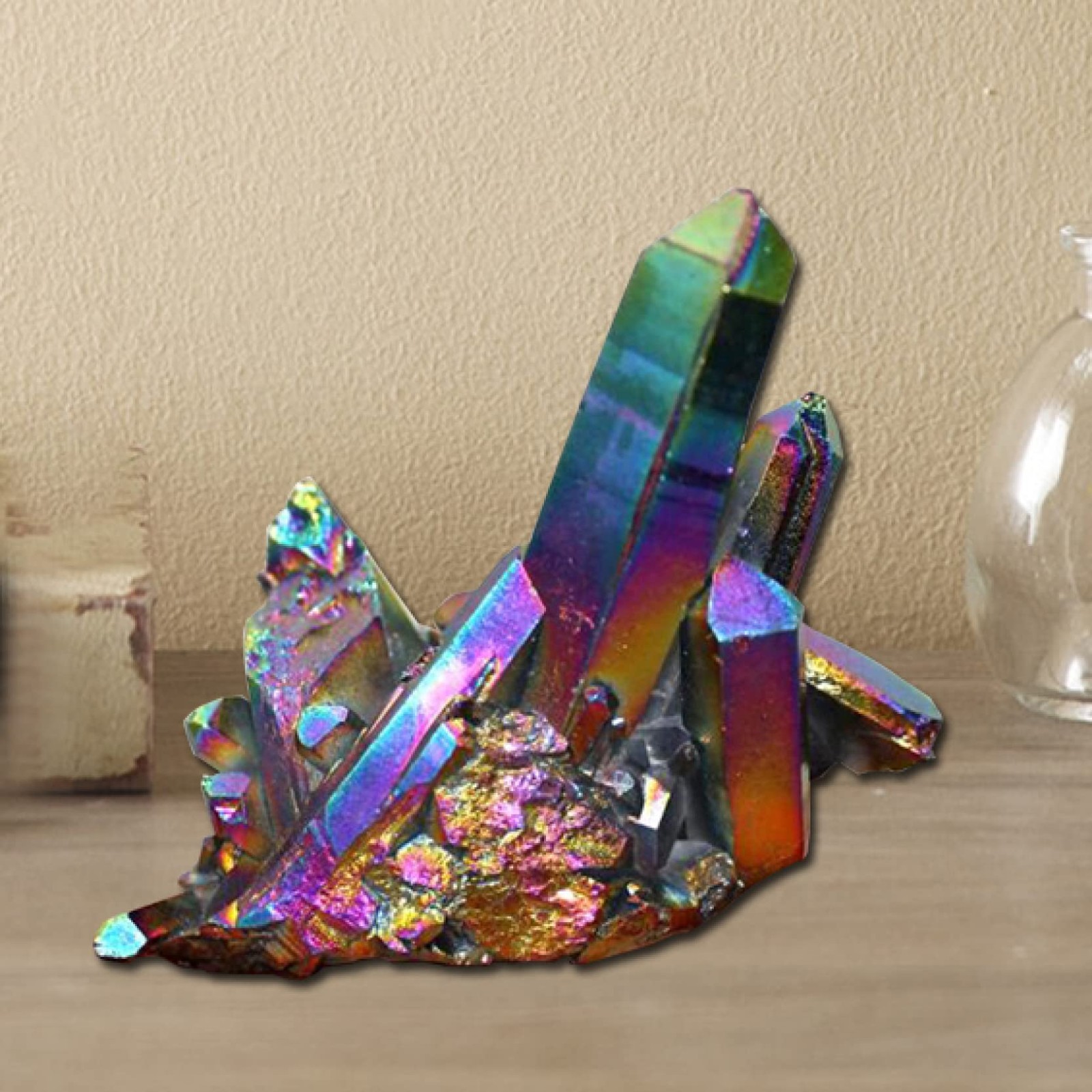 Natural Rainbow Titanium Quartz Cluster Angel Aura Crystal Point Geode Specimens
