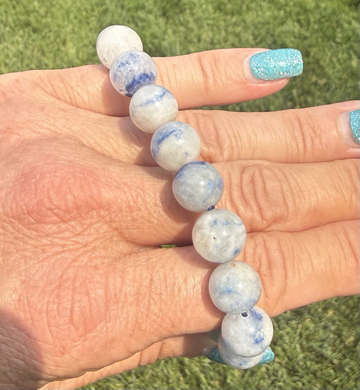 Natural Dumortierite in Quartz 8mm Stretch Bracelet Blue Inclusion Crystal Stone