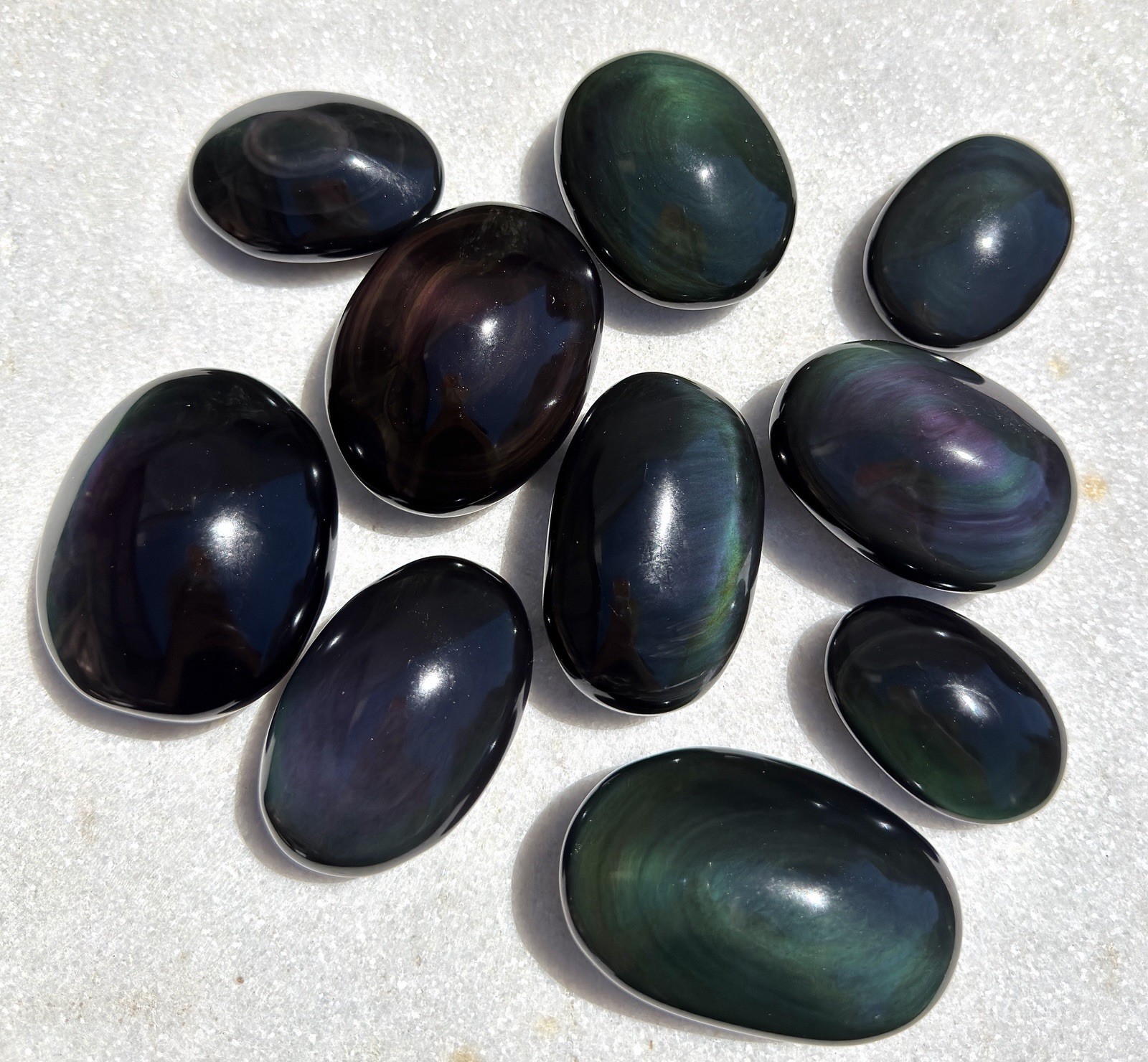 Wholesale Lot 2 Lbs Natural Rainbow Obsidian Palm Stone Crystal Healing