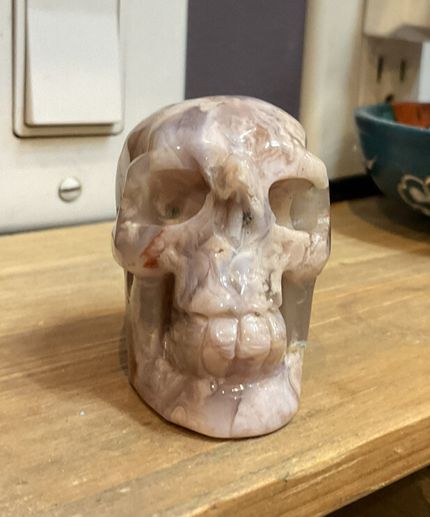 Flower Agate Skull (2″) Carved, Natural, Polished. Very Unique Piece!